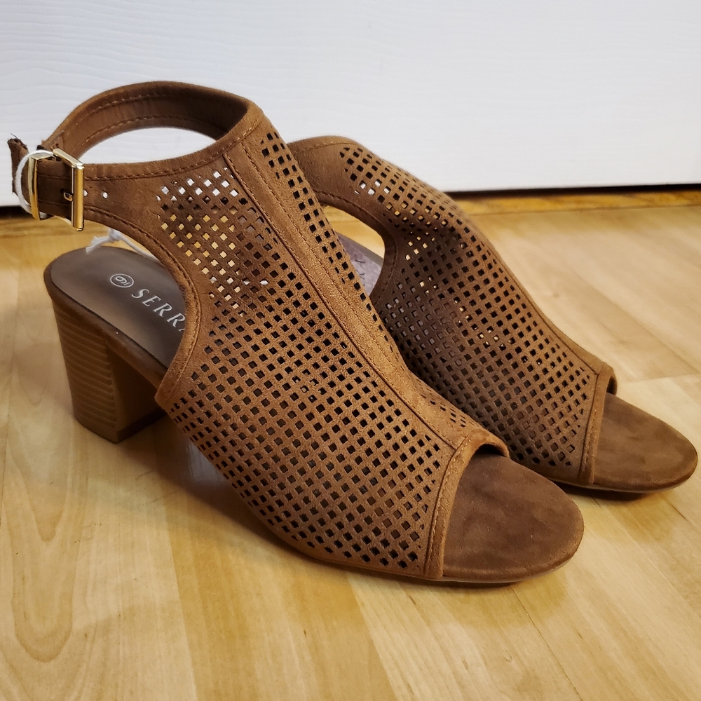 Serra Brown Open Peep Toe Heeled Bootie Sandals. Size 9. NWT. #SW